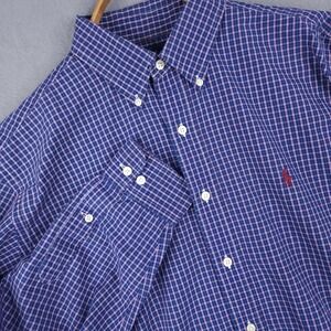 Ralph Lauren Yarmouth Button Down Mens 16.5 34/35 Blue Pink Check Preppy Classic